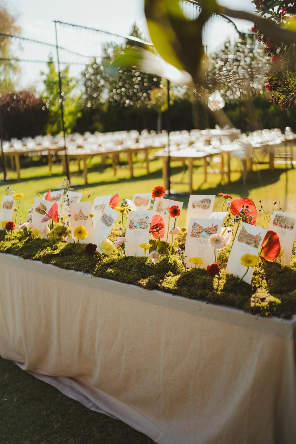 Seating plan floral con acuarelas de ciudades
